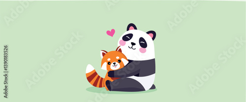 panda gently hugging a red panda showcasing friendship and affection