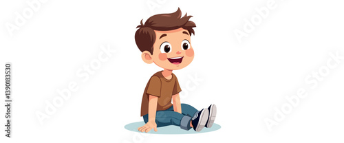 cheerful young boy sitting and smiling