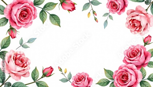 Delicate watercolor roses & leaves, repeating pattern, surface, design, illustration