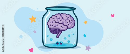 human brain calmly floating inside a glass jar