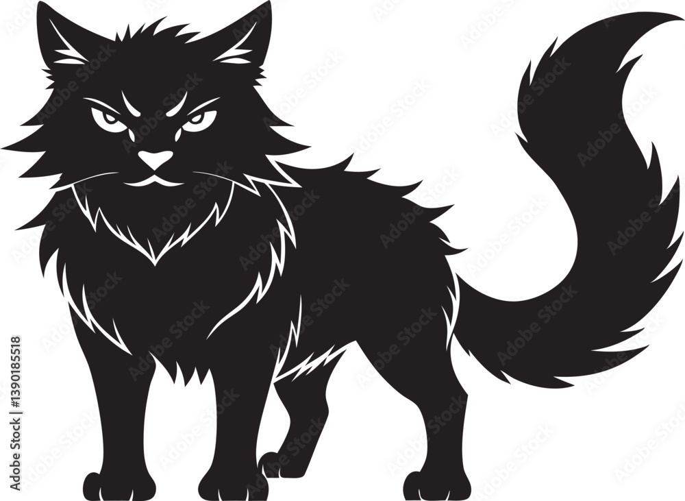 Obraz premium Angry Ragdoll Cat Silhouette Vector Symbol Icon on White Background.