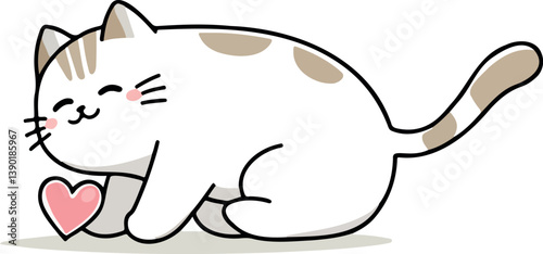 adorable cartoon cat holding a pink heart