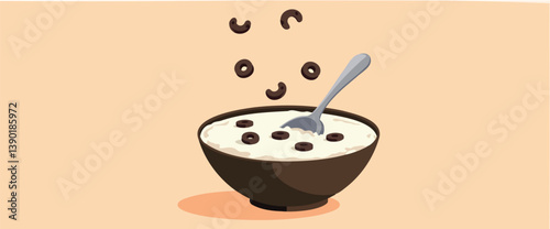 bowl of creamy porridge with chocolate cereal rings