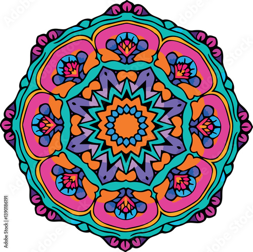 vibrant mandala with intricate shapes and bold colors