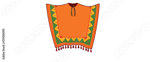 vibrant poncho with geometric green and yellow and red tassels
