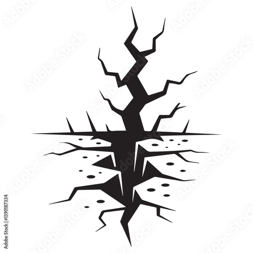 Ground split fracture line. Wall crack Vector Black silhouettes, earthquake effect. Fissure top view, surface damage and holes racy vector elements. with white background