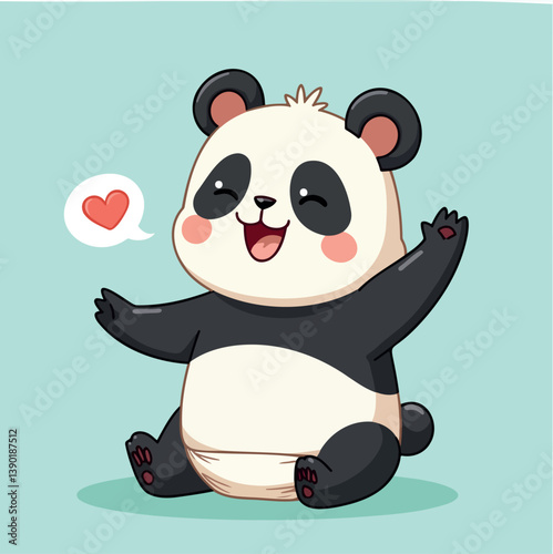 adorable baby panda sitting and waving cheerfully