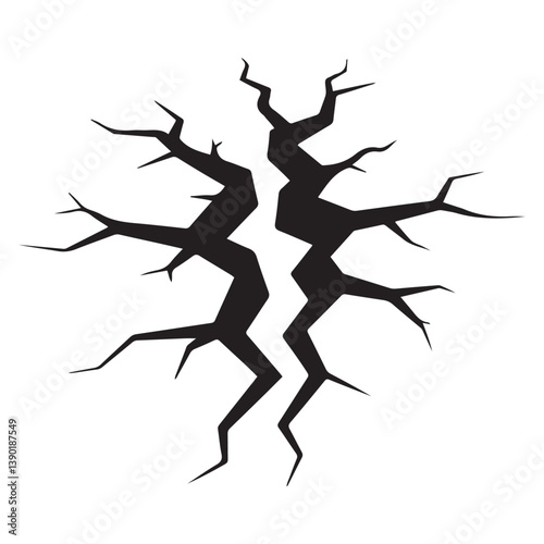 Ground split fracture line. Wall crack Vector Black silhouettes, earthquake effect. Fissure top view, surface damage and holes racy vector elements. with white background