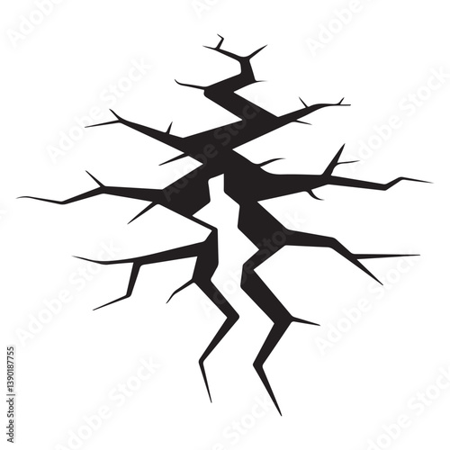 Ground split fracture line. Wall crack Vector Black silhouettes, earthquake effect. Fissure top view, surface damage and holes racy vector elements. with white background