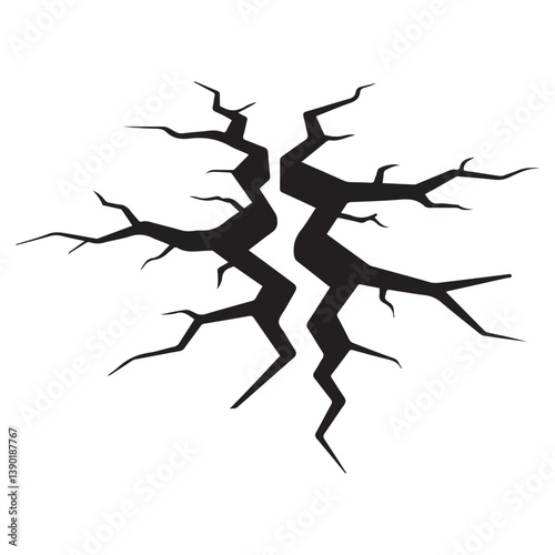Ground split fracture line. Wall crack Vector Black silhouettes, earthquake effect. Fissure top view, surface damage and holes racy vector elements. with white background
