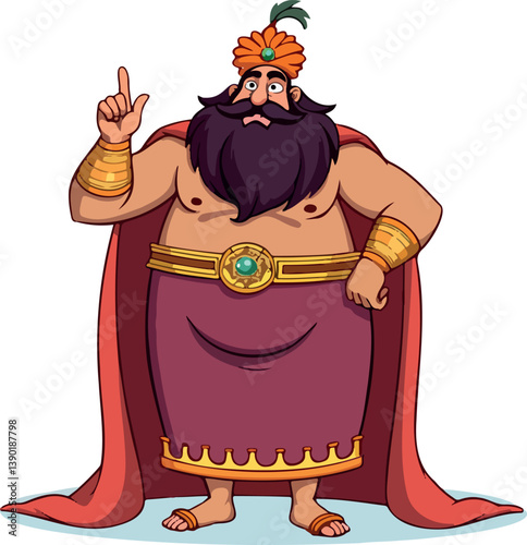 majestic cartoon king with turban and burgundy robe