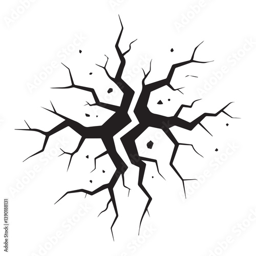 Ground split fracture line. Wall crack Vector Black silhouettes, earthquake effect. Fissure top view, surface damage and holes racy vector elements. with white background