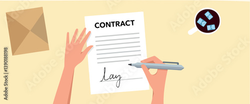 hands signing a contract document on a desk