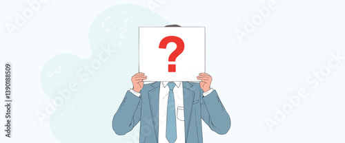 businessman holds a sign concealing his face with a large red question mark.