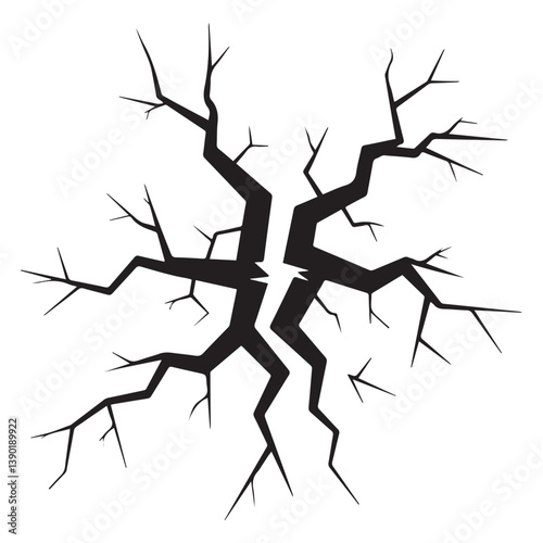 Ground split fracture line. Wall crack Vector Black silhouettes, earthquake effect. Fissure top view, surface damage and holes racy vector elements. with white background