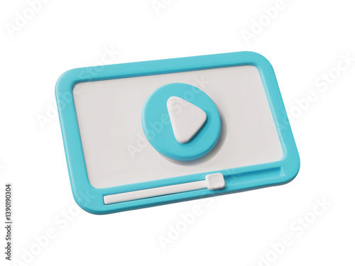 Tablet computer with video player vector 3D, volume portable device in blue case, gadget with touchpad screen mock up