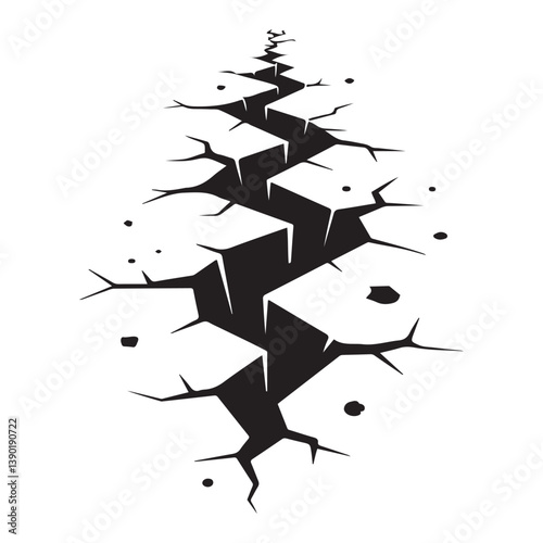 Ground split fracture line. Wall crack Vector Black silhouettes, earthquake effect. Fissure top view, surface damage and holes racy vector elements. with white background
