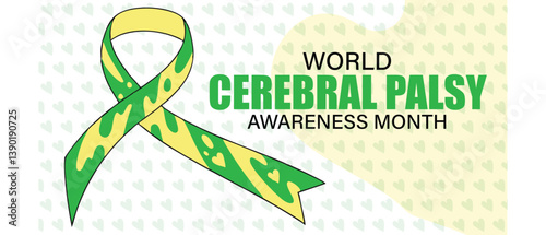 World Cerebral Palsy Day awareness month Campaign. Green Ribbon. Vector Illustration.