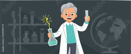 cheerful senior scientist conducts an experiment in his lab
