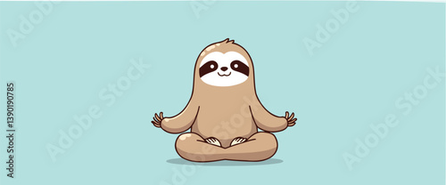 cartoon sloth sits in a peaceful yoga pose radiating tranquility