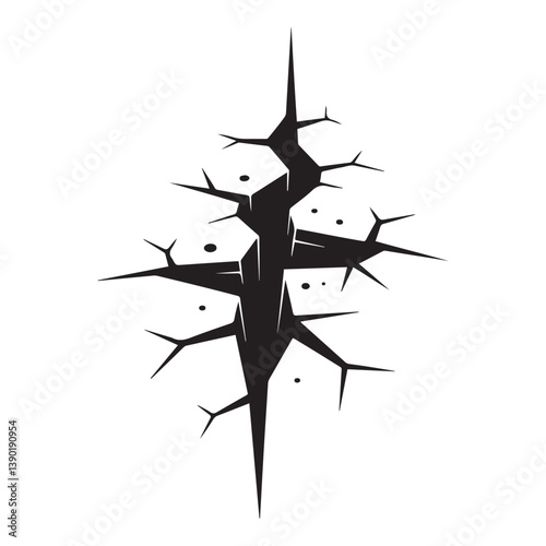 Ground split fracture line. Wall crack Vector Black silhouettes, earthquake effect. Fissure top view, surface damage and holes racy vector elements. with white background