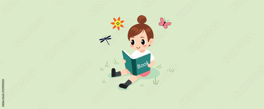 cheerful young girl enjoys reading a book surrounded by nature cheerful young girl enjoys reading a book surrounded by nature