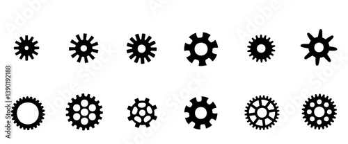 twelve distinct black gear on white background
