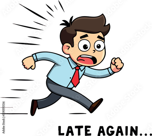 hurried cartoon businessman running late