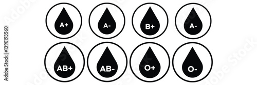 A set of  micro icons as blood, negative, positive. Blood type outline icons set isolated on transparent background vector illustration.