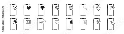 Smartphone icons, mobile phone mockup. Smartphone flat vector icon for apps and websites. Modern black vector illustration of mobile gadget in flat style