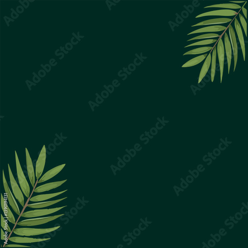 Obraz na płótnie lush green palm fronds on deep green background w salonie