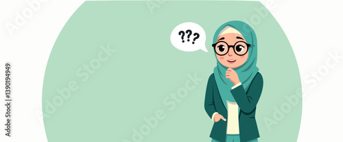 pensive young businesswoman in a teal hijab contemplates solutions