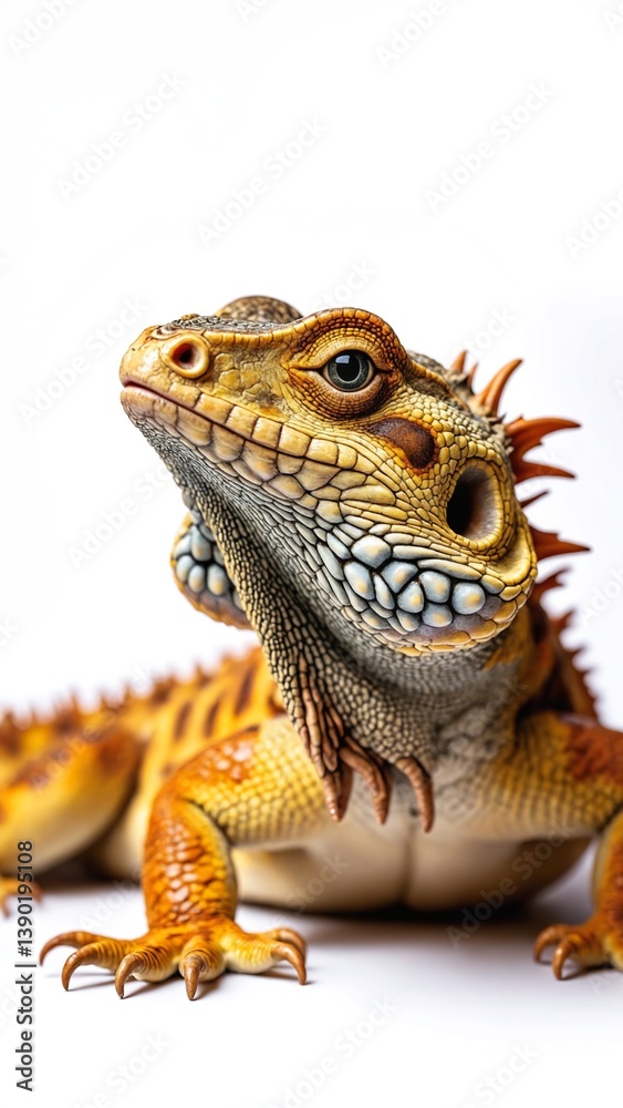 Fototapeta premium Bearded Dragon Portrait Close Up Isolated on White Background