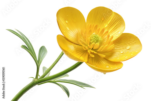 A buttercup flower icon with glossy, yellow petals and a round center
