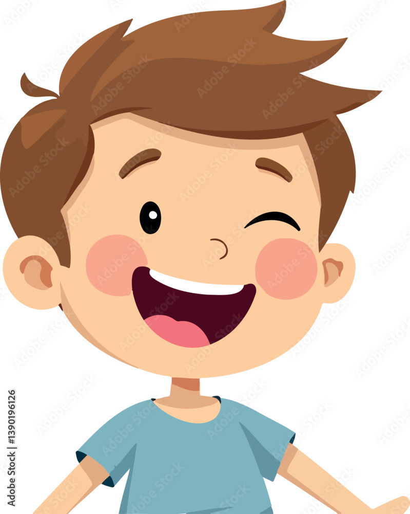 cheerful cartoon of a boy winking and smiling