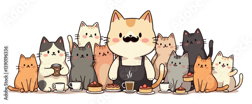 Obraz na płótnie barista cat and friends enjoying coffee and pastries w salonie