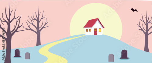 charming white house on hilltop at sunset