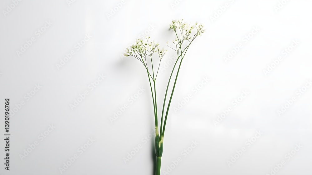 Naklejka premium Delicate White Flowers with Green Stems on a Minimalistic Background