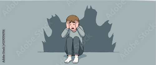 afraid child hiding from shadows