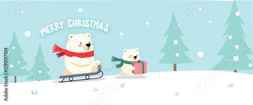 two bears enjoying a festive sled ride in a winter
