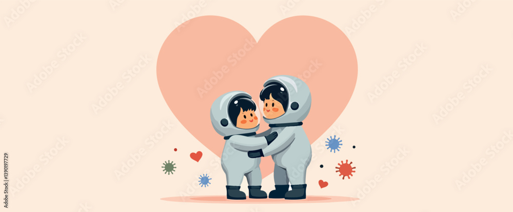 two astronauts in suits share a warm embrace symbolizing love and unity two astronauts in suits share a warm embrace symbolizing love and unity