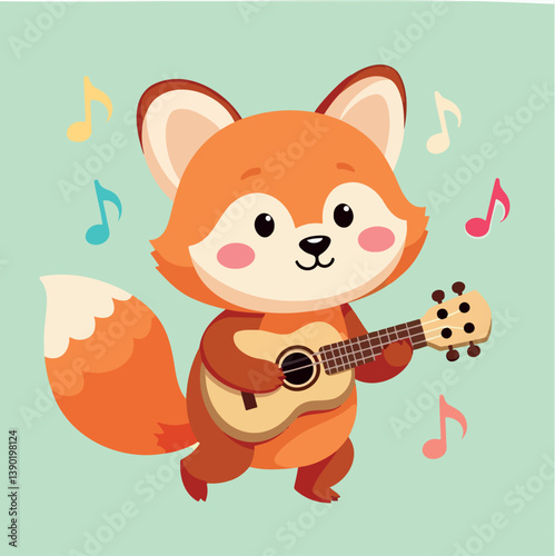 playful fox joyfully playing ukulele