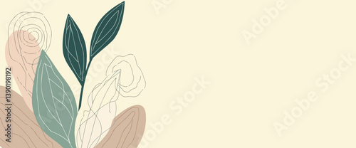 elegant minimalist botanical with cream green and brown hues