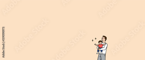 smiling father lovingly holds his son conveying a heartwarming scene of paternal affection.