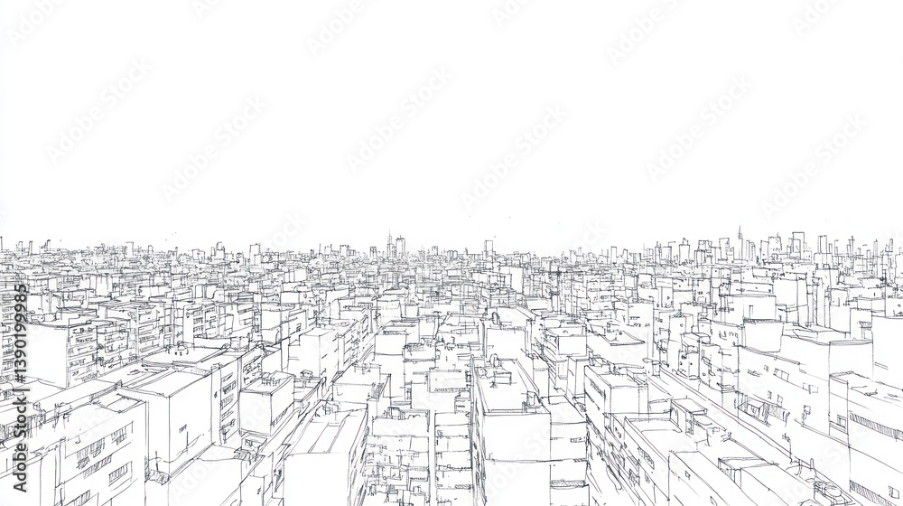 Fototapeta premium Aerial Sketch of Cityscape