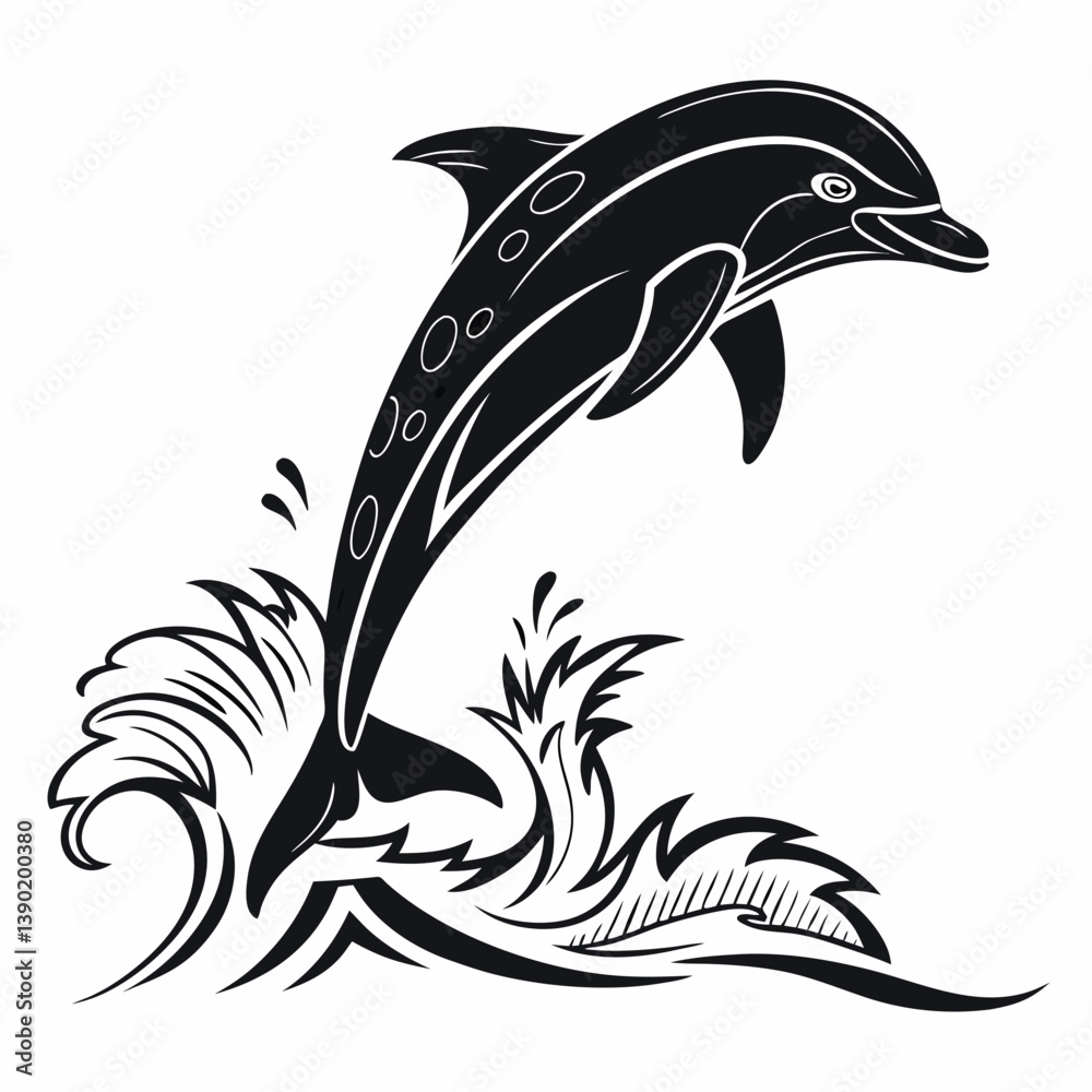 Naklejka premium Dolphin vector silhouette black design white background