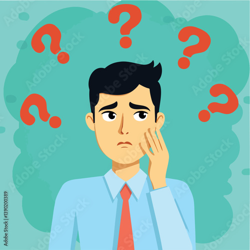 pensive man contemplates multiple questions