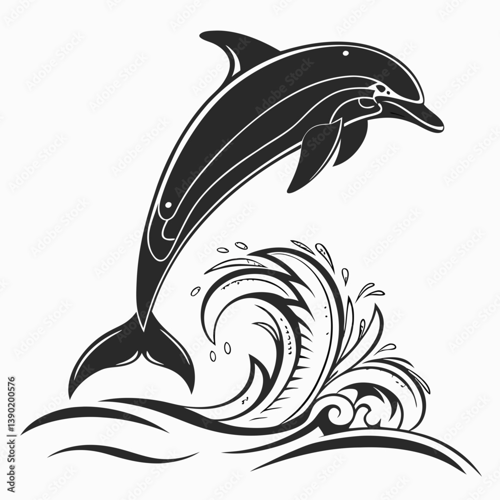 Naklejka premium Dolphin vector silhouette black design white background