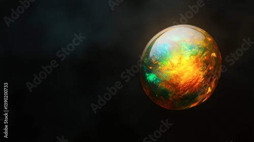 A single opal cabochon showcasing a fiery play of color, isolated on black.