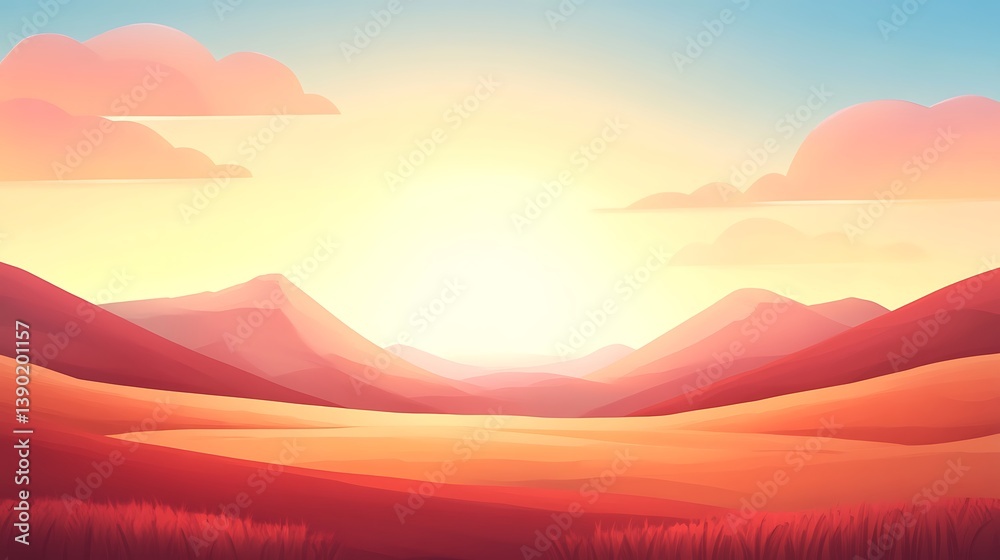 Obraz premium Sunset over idyllic mountain valley.